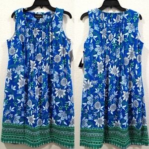 Perceptions Womens Blue and Green Floral  Midi Sleeveless Summer Dress Size S.